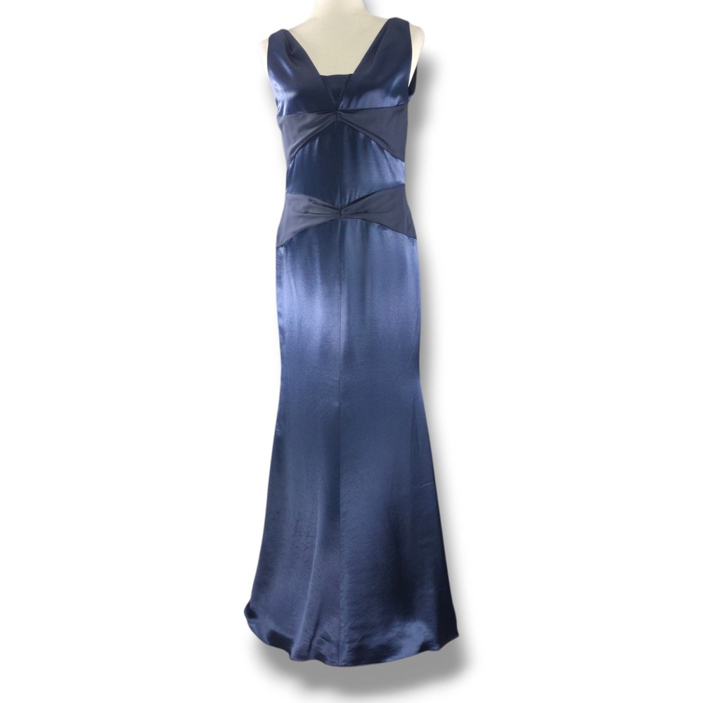 Vera Wang Maids Gown Mermaid Bow Back Satin Chiffon Navy Blue 10 - Picture 2 of 10